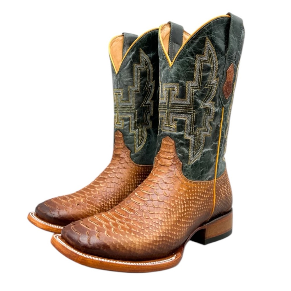 Iron Ranch Light Brown Python Mens Leather Square Toe Western Cowboy Boots
